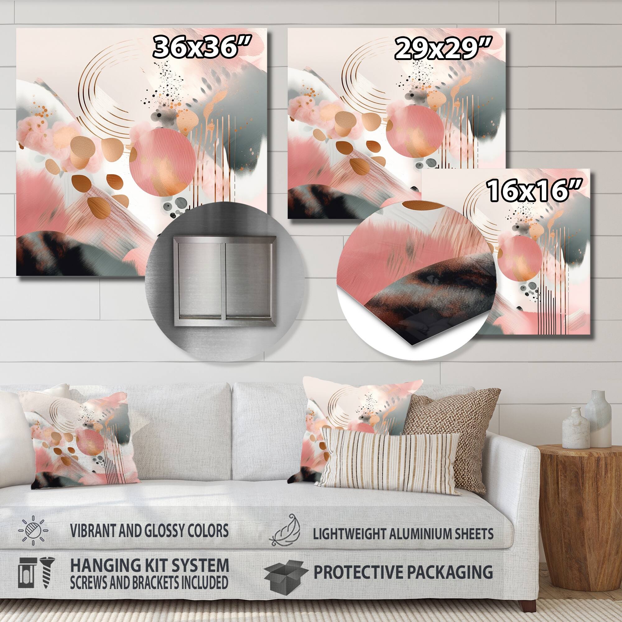 Designart "Pink Rosegold Stripes Complexity I" Modern Shapes